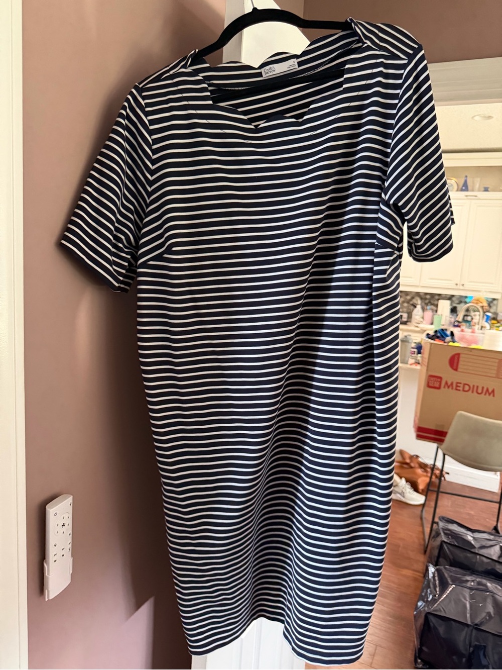 croft & barrow Navy and White Striped Midi Shift Dress
